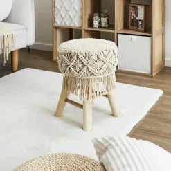 Home Deco Factory Bijzet krukje model Macrame - naturel - H42 cm