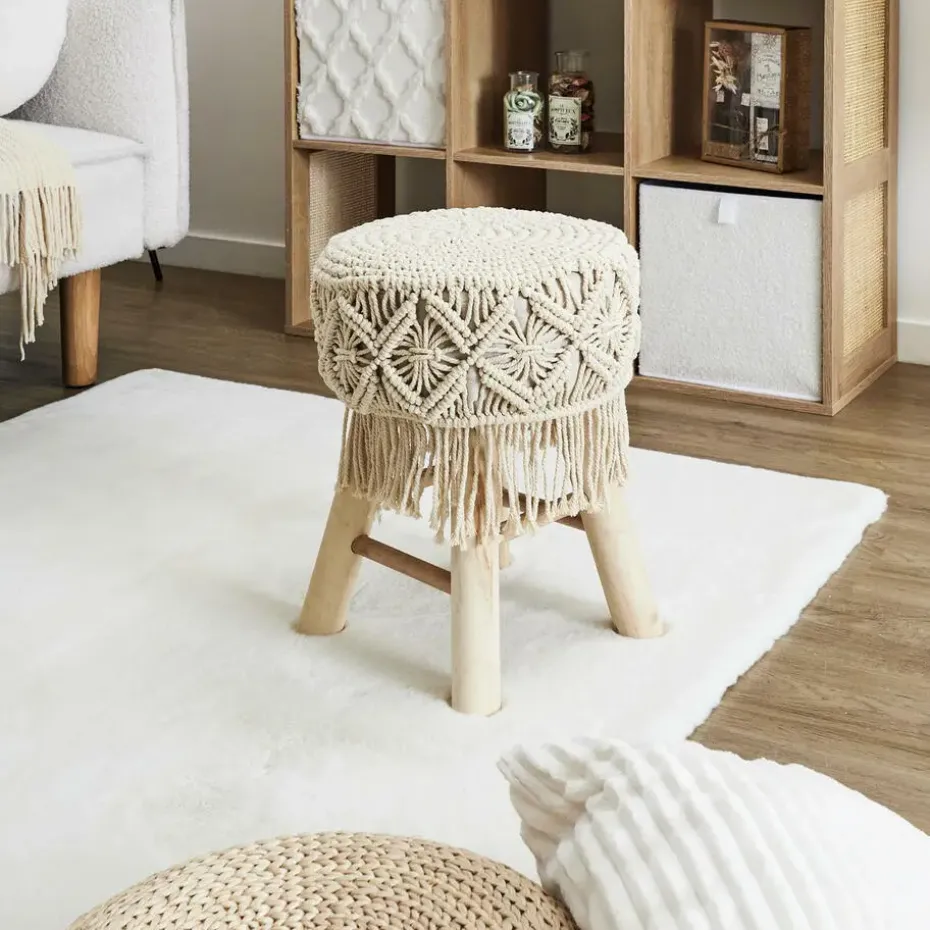 Home Deco Factory Bijzet krukje model Macrame - naturel - H42 cm