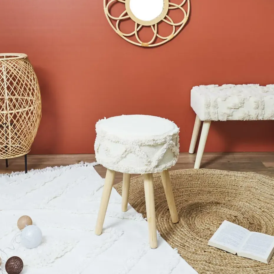 Home Deco Factory Bijzet krukje model Macrame - naturel - H41 cm