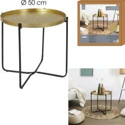Home Deco Factory Bijzettafel - goud met zwart - metaal - 45 cm