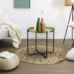 Home Deco Factory Bijzettafel - goud met zwart - metaal - 45 cm