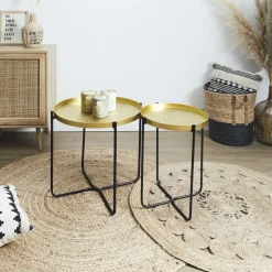 Home Deco Factory Bijzettafel - goud met zwart - metaal - 45 cm