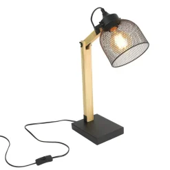 Home deco factory bureaulamp - zwart - metaal en hout - tafellamp