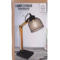 Home deco factory bureaulamp - zwart - metaal en hout - tafellamp