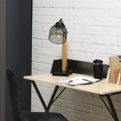 Home deco factory bureaulamp - zwart - metaal en hout - tafellamp