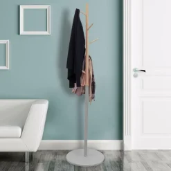 Home Deco Factory Kapstok - grijs - metaal/hout - 6 haken - 180cm