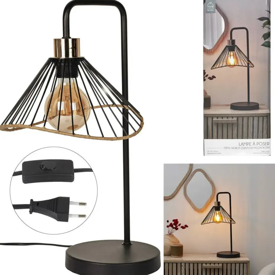 Home deco factory LED Tafellamp Loft - zwart - 30 x 47 x 25 cm