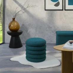 Home Deco Factory Poef/krukje - boucle - petrol - D37 x H44 cm