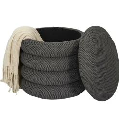 Home Deco Factory Poef/krukje - boucle - grijs - D37 x H44 cm