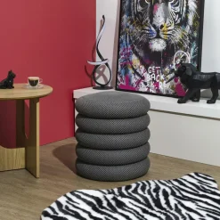 Home Deco Factory Poef/krukje - boucle - grijs - D37 x H44 cm