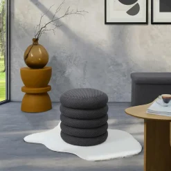 Home Deco Factory Poef/krukje - boucle - grijs - D37 x H44 cm