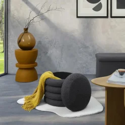 Home Deco Factory Poef/krukje - boucle - grijs - D37 x H44 cm