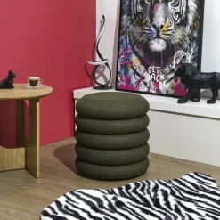 Home Deco Factory Poef/krukje - boucle - groen - D37 x H44 cm