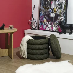 Home Deco Factory Poef/krukje - boucle - groen - D37 x H44 cm