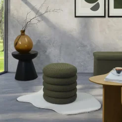 Home Deco Factory Poef/krukje - boucle - groen - D37 x H44 cm