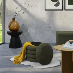 Home Deco Factory Poef/krukje - boucle - groen - D37 x H44 cm