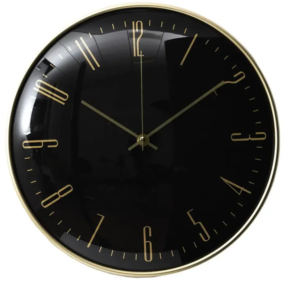 Home deco factory stille wandklok - goud/zwart - D30 cm -kunststof
