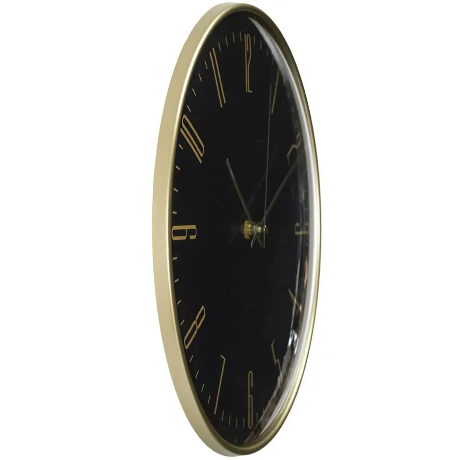 Home deco factory stille wandklok - goud/zwart - D30 cm -kunststof