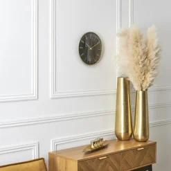 Home deco factory stille wandklok - goud/zwart - D30 cm -kunststof