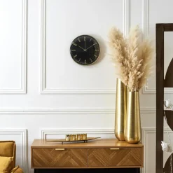 Home deco factory stille wandklok - goud/zwart - D30 cm -kunststof