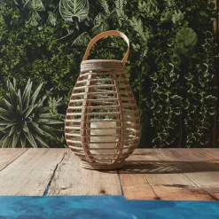 Home deco factory Zonnelantaarn tafellamp - Solar -rotan - 26,5 cm -kaarseffect