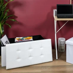 Home Deco Poef - Essence - MDF/polyester - wit - 76 x 38 cm