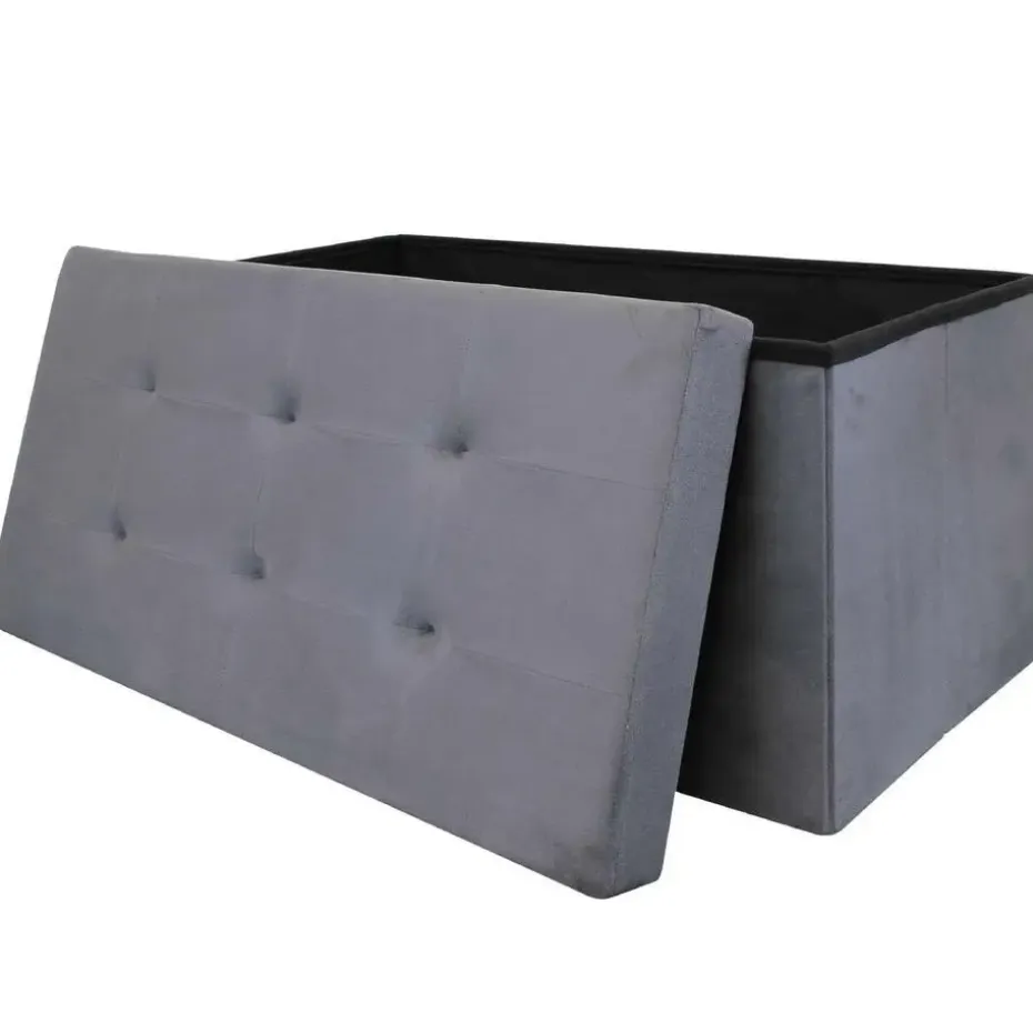 Home Deco Poef Chique - opbergbox - grijs - 76 x 38 cm