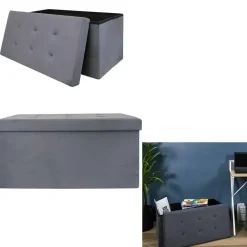 Home Deco Poef Chique - opbergbox - grijs - 76 x 38 cm