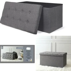 Home Deco Poef Chique - opbergbox - donkergrijs - 76 x 38 cm