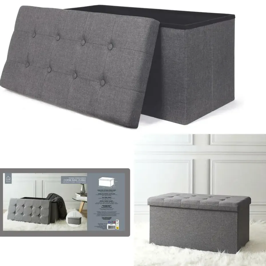 Home Deco Poef Chique - opbergbox - donkergrijs - 76 x 38 cm