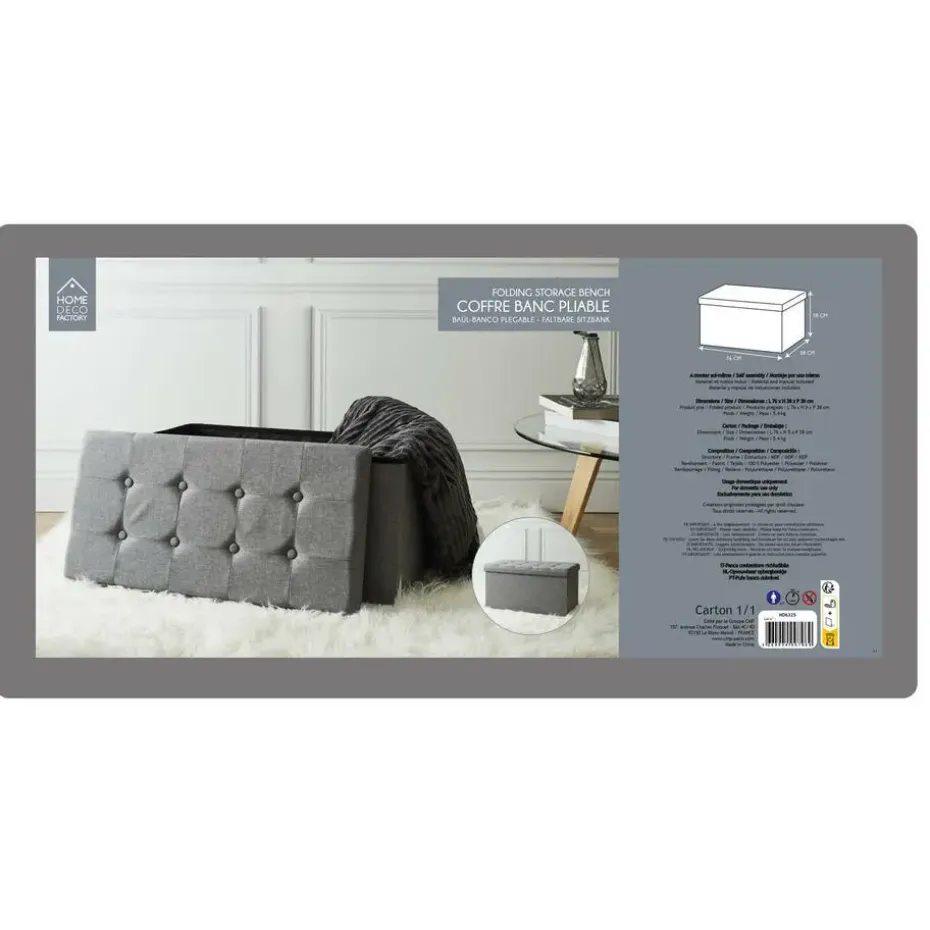 Home Deco Poef Chique - opbergbox - donkergrijs - 76 x 38 cm