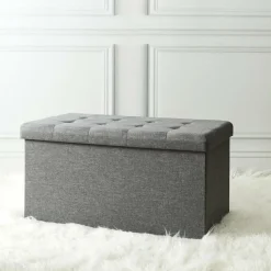 Home Deco Poef Chique - opbergbox - donkergrijs - 76 x 38 cm