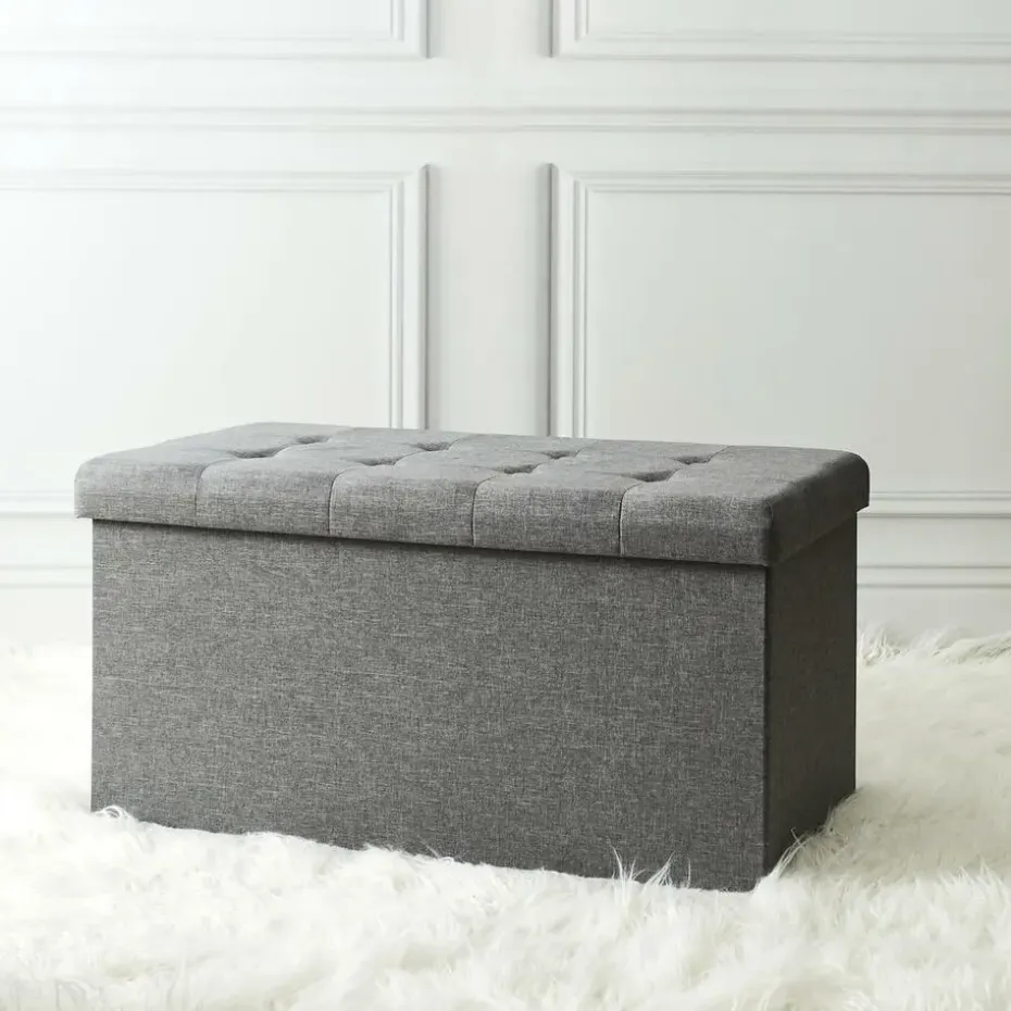 Home Deco Poef Chique - opbergbox - donkergrijs - 76 x 38 cm