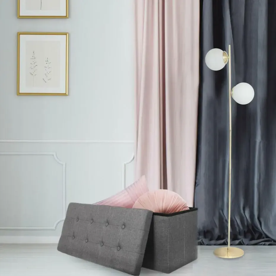 Home Deco Poef Chique - opbergbox - donkergrijs - 76 x 38 cm