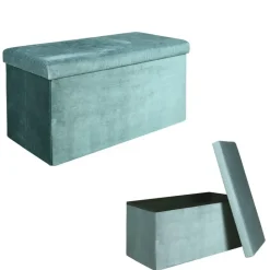 Home Deco Poef Velvet - opbergbox - blauw - 76 x 38 cm