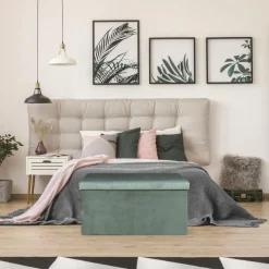 Home Deco Poef Velvet - opbergbox - blauw - 76 x 38 cm