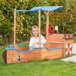 HOME DELUXE - Scheepszandbak met bankje MATSCHEKISTE - 160 x 78 cm