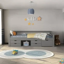 HOME DELUXE COSMOS kinderbed met lades en matras - 90 x 200 cm grijs