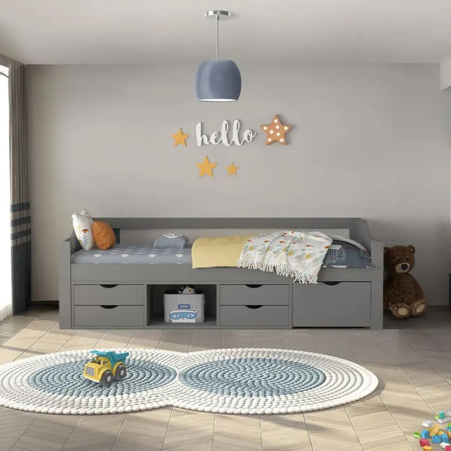 HOME DELUXE COSMOS kinderbed met lades en matras - 90 x 200 cm grijs