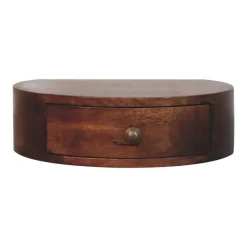 Honey Caramel Wandgemonteerde Afgeronde Nachtkastje, 1 Lade, Donkerbruin