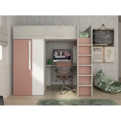 Hoogslaper Beau 90x200 met bureau & kast - oudroze