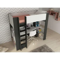 Hoogslaper Beau 90x200 met bureau - wit/grafiet