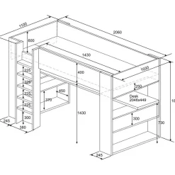 Hoogslaper Beau 90x200 met bureau - wit/grafiet