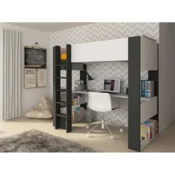 Hoogslaper Beau 90x200 met bureau - wit/grafiet