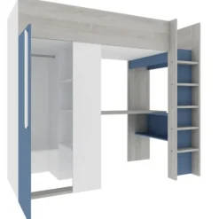 Hoogslaper Beau 90x200 met bureau & kast - donkerblauw