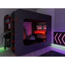 Hoogslaper Graham met gamebureau 120x200cm - antraciet/rood