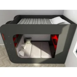 Hoogslaper Graham met gamebureau 120x200cm - antraciet/rood