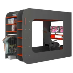 Hoogslaper Graham met gamebureau 120x200cm - antraciet/rood