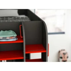 Hoogslaper Graham met gamebureau 120x200cm - antraciet/rood