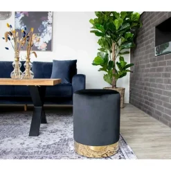 House Nordic Poef Gamby Velvet Zwart Ø34x43cm